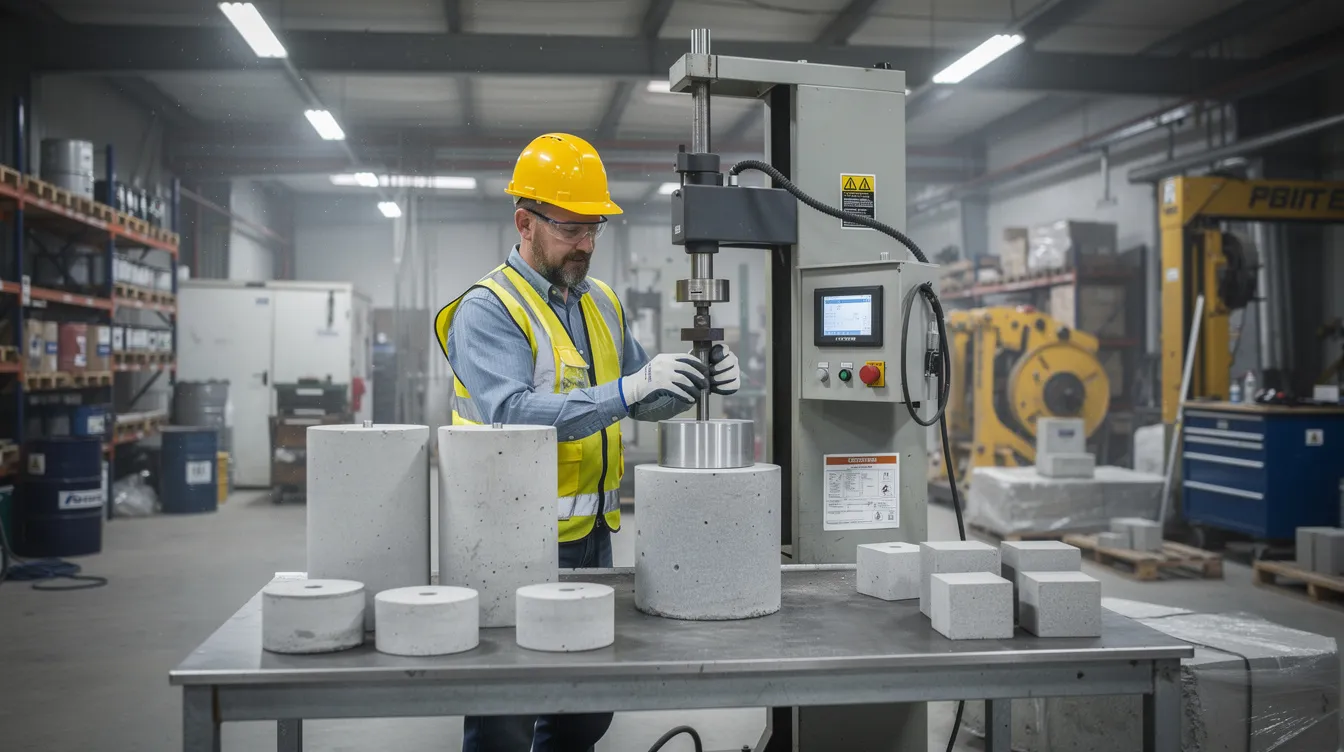 Structural Repair Strategies for Concrete Carbonation in Manufacturing Plant Environments An engineer is conducting concrete testing in an industrial facility, using specialized equipment to assess the carbonation depth and structural integrity of reinforced concrete structures. The scene highlights the importance of diagnostic techniques for evaluating concrete surfaces and preventing corrosion in steel reinforcement.