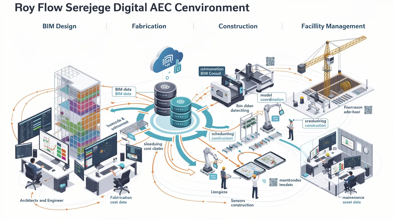 Integrated Digital Delivery (IDD) and Structural BIM Federation in Singapore Projects The diagram illustrates the data flow in a construction project, showcasing the integration of BIM design, fabrication, construction, and facility management within an integrated digital delivery (IDD) framework. It highlights how digital technologies enhance collaboration among project stakeholders throughout the building life cycle, ensuring smoother communication and informed decision-making.