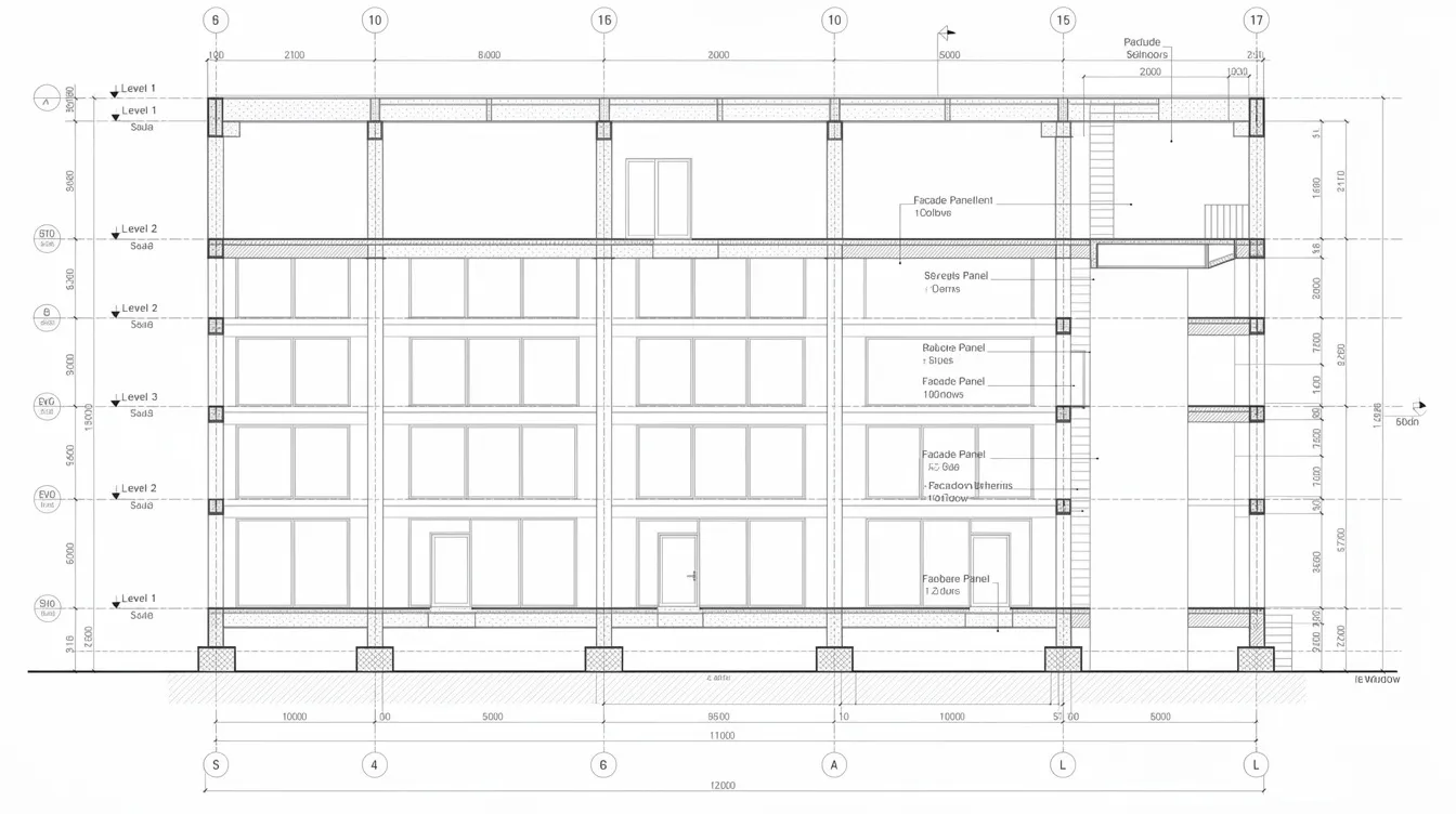 7 Essential Checklist Questions Before Hiring a Civil & Structural Engineering Firm in Singapore The image depicts an annotated building elevation showcasing various structural components, including columns, beams, slabs, and facade elements, essential for understanding the structural integrity and design in civil engineering projects. This detailed representation is crucial for professionals, such as structural engineers, involved in construction supervision and ensuring compliance with building and construction authority guidelines.